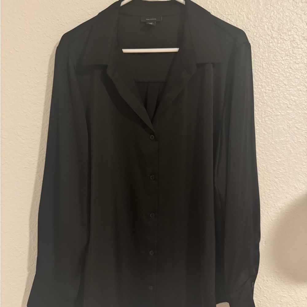 Halogen Satin-Like Button-Up Shirt